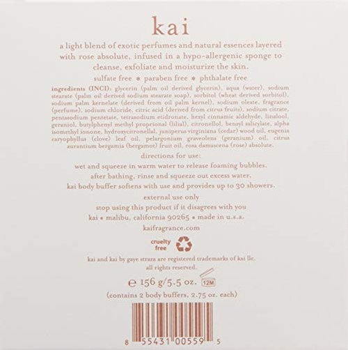 kai Body Buffer Rose, 2 Count, Innovative Bath sponges That Gently exfoliates Skin While Cleansing The Body with a Fresh + Clean Gardenia Rose Absolute Scent, Vegan, Cruelty Free, Made in The USA