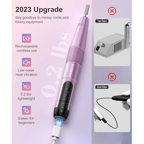 Electric Nail Drill Cordless, Electric Nail File Buffer Drill Machine for Natural Acrylic Gel Nails, Rechargeable Electric Manicure Pedicure Set