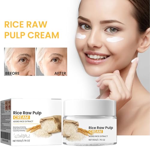 Rice Cream for Face,Rice Raw Pulp Face Cream for Moisturizing Skin,Shrink Pores,Anti Aging Smoth Fine Line,Restore Skin Elasticity