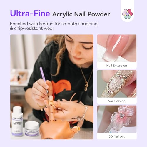 SAVILAND Advanced Acrylic Nail Kit for Beginners: 30g Clear Acrylic Powder and Liquid Set with #12 Nail Brush, Forms & Manicure Tools for Extensions DIY 3D Nail Art Sculpting Home Salon Use