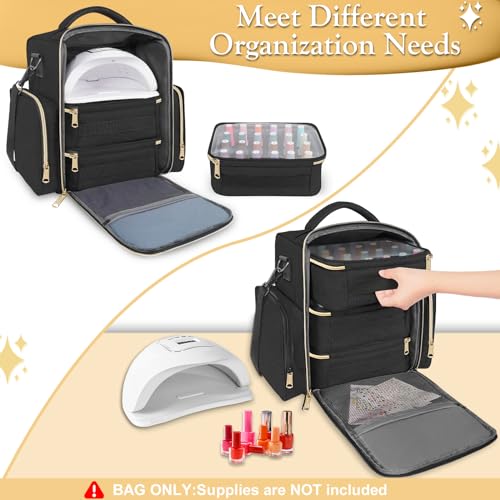 YOREPEK Nail Polish Organizer Holds Up to 72 Bottles (15ml-0.5 fl.oz) Nail Polish Carrying Case with 3 Removable Pouches and 4 Zippered Pockets for Manicure Tools, Supplies, Nail Lamp, Gift for Women