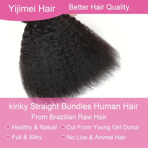 Kinky Straight Bundles Human Hair 4c Bundle Yaki Straight Bundles 24 26 28 inch 100% Unprocessed Brazilian Virgin Hair Bundle Deals Human Hair 12A Natural Black For Black Women