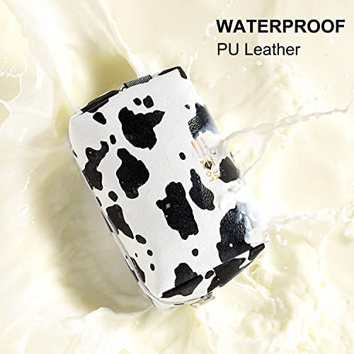 MIRASON Makeup Bag Travel Toiletry Bag for Women, Cute Make Up Bag Set of 3 for Purse Pouch Zipper Makeup Organizer Bag PU Leather Washable Waterproof Cosmetic Bag (Cow Print)