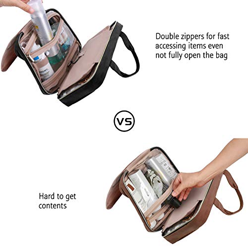 BAGSMART Toiletry Bag Travel Bag with Hanging Hook, Water-resistant Makeup Cosmetic Bag Travel Organizer for Accessories, Shampoo, Full-size Container, Toiletries (Black, Medium)