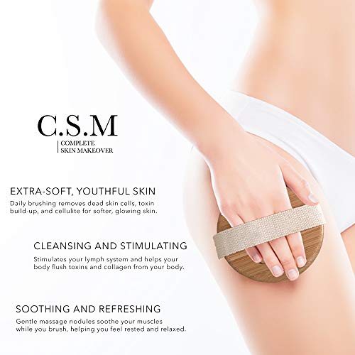 CSM Dry Brushing Body Brush for Lymphatic Drainage - Natural Boar Bristle Exfoliating Brush Set with Face Brush for Cellulite, Circulation & Glowing Skin