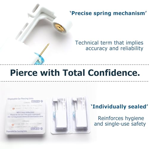 KRFY Ear Piercing Kit Sets, Disposable Stainless Steel Ear Piercing Gun with Preloaded Stud Earrings for Women, Self Pierce Studs Kit Tool, Flat Back Hoop Earrings Cartilage Jewelry Gold Plated/Silver
