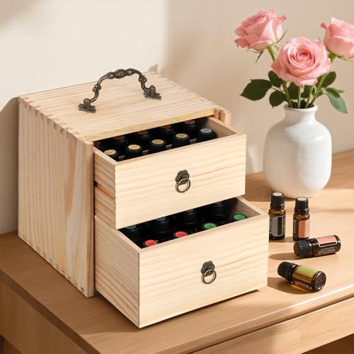 TORIBIO Essential Oil Storage Holder Organizer for 40 Bottles, Wooden Essential Oils Box Holds 5 10 15 20 30 ml for Young Living & Doterra Bottles