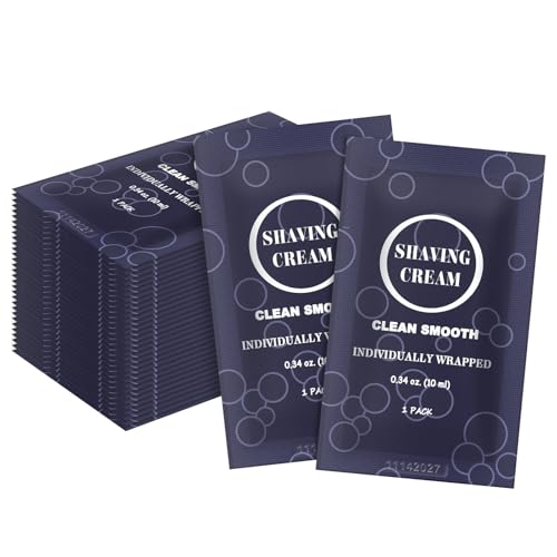 Travel Shaving Cream for Men, Individually Wrapped Mini Shaving Cream in Bulk, Disposable Travel Size Toiletries Amenities Vacation for Hotel, Shelter/Homeless/Nursing Home/Charity 0.34 oz (30 Pack)