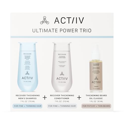 ACTIIV Ultimate Power Trio For Men | Promotes Fuller Hair And Beard, Strengthens And Hydrates, Includes Shampoo, Conditioner & Beard Oil, Vegan, Color-Safe, For All Hair And Beard Types
