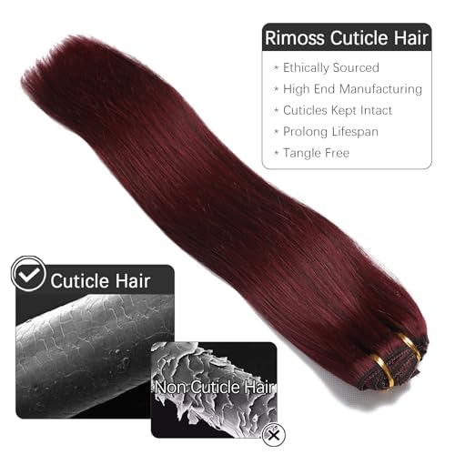 Clip in Hair Extensions Real Human Hair - 170g 22 Inch 7pcs, Burgundy Red Color - Premium Soft Human Hair Clip in Extensions Straight Double Weft for Women (#99J 22 Inch)