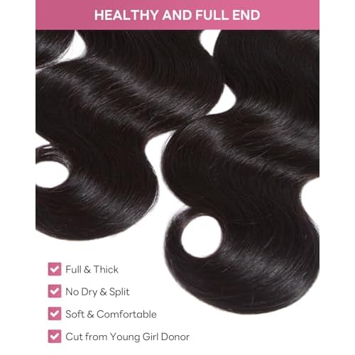 Body Wave Bundles Human Hair 100% Unprocessed Virgin Human Hair 3 Bundles 18 20 22 Inch No Tangle Shedding 10A Quick Weave Sew in Natural Black