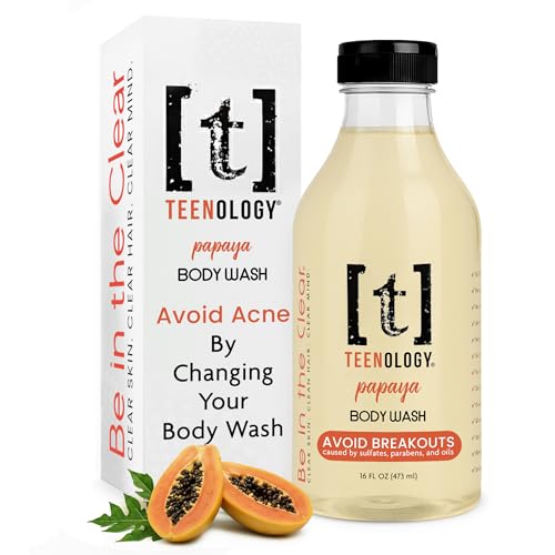 Teenology Body Wash for Teens - Avoid Body Acne and Breakouts - Sulfate and Paraben Free, Natural Botanical Extracts (Fresh Papaya)