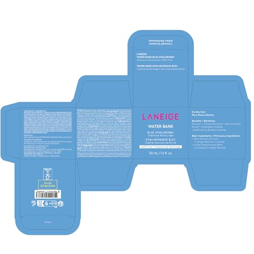 LANEIGE Water Bank Blue Hyaluronic Intensive Moisturizer Refill: Hydrating Face Cream for Very Dry Skin with Squalane & Peptide for Skin Barrier Support, Dermatologist-Tested