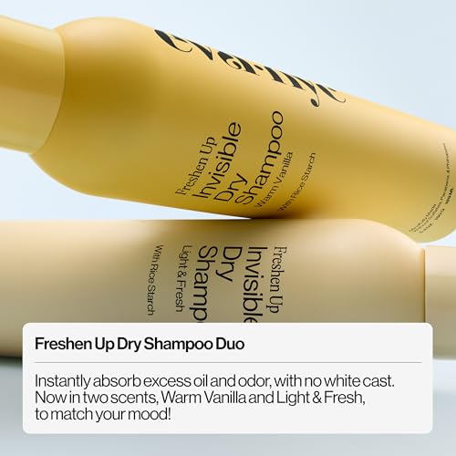 Eva NYC Freshen Up Invisible Dry Shampoo Spray Set - Oil-Absorbing, Odor-Removing Dry Shampoo for Light, Dark & Oily Hair -No White Cast - Warm Vanilla and Light + Fresh Scents - 5.3 fl oz (Pack of 2)