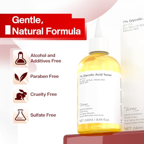 Glycolic Acid 7% Exfoliating Toner: Glycolic Acid Toner Gently Exfoliates 240ml - Toning Solution Reduces Skin Blemishes