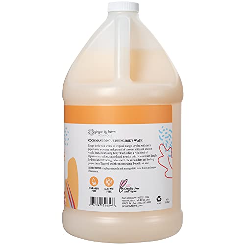 Ginger Lily Farms Botanicals Nourishing Body Wash, Coco Mango, 100% Vegan & Cruelty-Free, Coconut Mango Scent, 1 Gallon Refill 128 Ounce (Pack of 4)