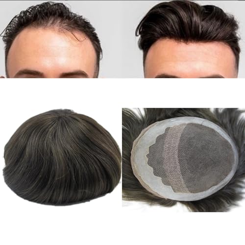 Toupee for Men Dark Brown Human Hair System Unit Hair piece #2 Pu Lace in Stock