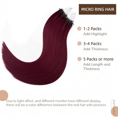 20 Inch Microlink Hair Extensions Micro Bead Extensions Hair Real Human Hair #99J Micro Ring Hair Extensions Red Wine Virgin Remy Micro Link Hair 1g/s 50g