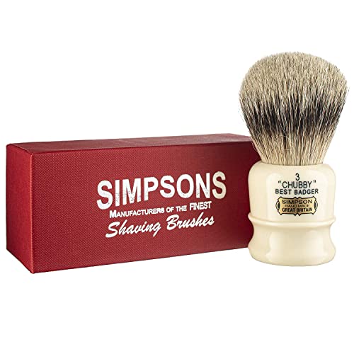 Simpsons Chubby 1 Best Shaving Brush - CH1 High Density Knot, Hand-Turned Ivory Handle Simpson Shaving Brushes - Wet Shave Deluxe Thick & Luxurious Lather Handle Dense & Extra Soft Bristles