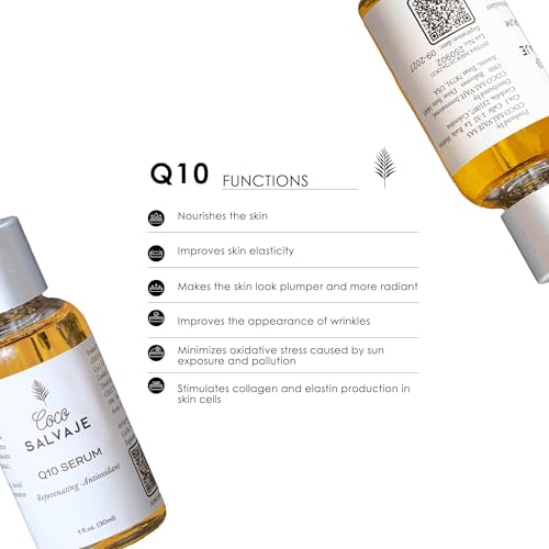 Q10 Facial Serum | Antioxidant Wrinkle-Reducing COQ10 Vitamin E Serum for Brightening and Plumping Skin and Face | Hydrating Skin Care Oil for Women, Men, and Aging Skin | 1oz
