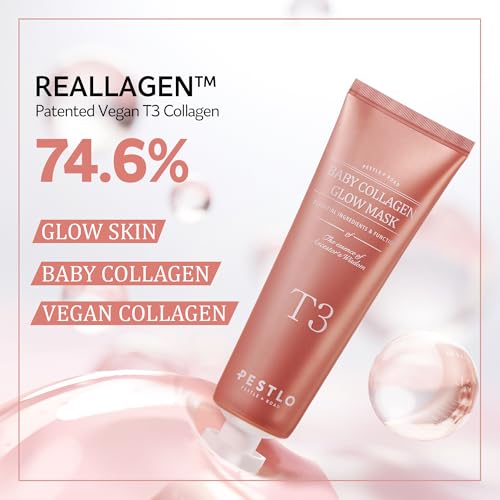 PESTLO Baby Collagen Glow Mask - Korean Peel Off Facial Mask Infused with Reallagen/T3 Vegan Collagen, Aginon, Volufiline for Hydrating, Firming, Glow, Glass Skin | Optional Overnight Use, 2.36 fl.oz