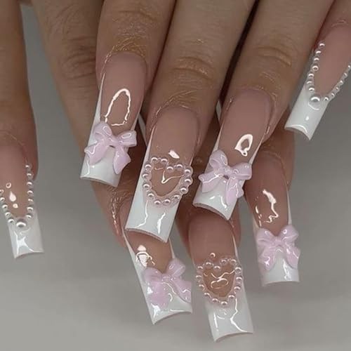 HNUIX Bow Nail Charms for Nails - Colorful Bow-Knot, Manicure DIY Crafts, Flat Back Pearls 1600 Pieces Nail Decoration Kit