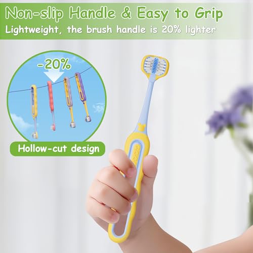 Toddler Toothbrush 4 Pack, Soft Baby Toothbrush Efficient 3 Sided Kids Tooth Brush for Ages 1-12 Years, Infant Training Tooth Brush Complete Tooth and Gum Care, Easy to Grip(Patent)