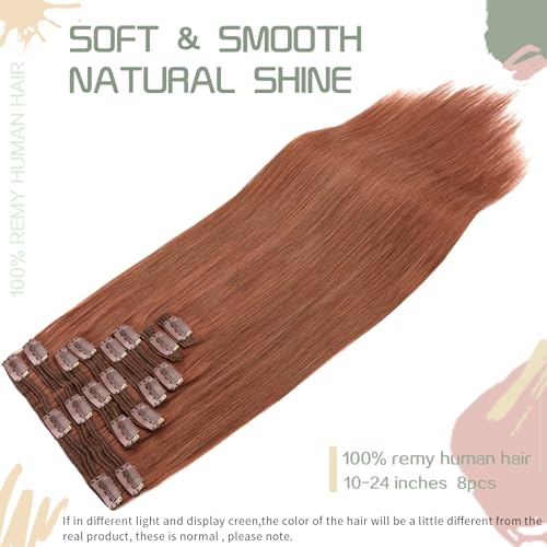 S-noilite Clip in Hair Extensions Real Human Hair Double Weft Thick 100% Remy Human Hair for Women Full Head 8 Pieces 18 Clips Straight (20 Inch - 150g,Dark Auburn (#33))