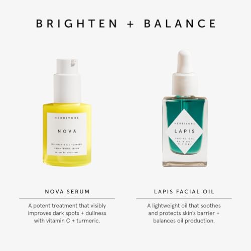 HERBIVORE Clearly Bright Regimen | Nova 15% Vitamin C Brightening Serum + Lapis Blue Tansy Skin Balancing Face Oil
