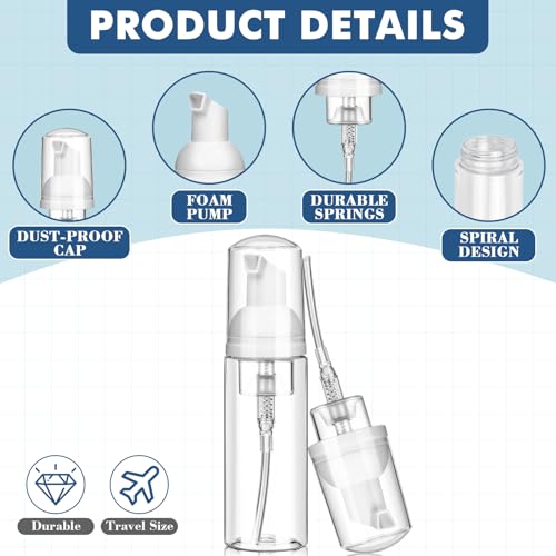 100 Pcs 2 oz Plastic Foam Pump Bottle Refillable 60ml Travel Mousse Foaming Soap Dispenser Mini Eyelash Cleaning Foam Bottle Dispenser for Face Wash Lash Shampoo Skin Care