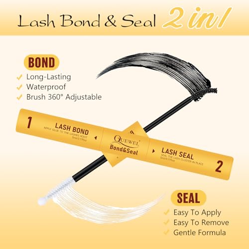 QUEWEL Lash Clusters Kit, 320 Pcs 30D+40D Lash Cluster Eyelash Extensions 9-16mm Lash Clusters Wispy Kit with Eyelash Clusters Bond and Seal Glue Remover Tweezers (30D+40D Kit)