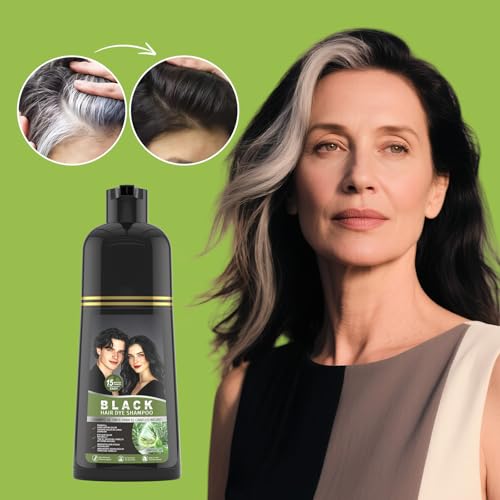 gowwim Black Hair Dye Shampoo, Natural Plant-Based Semi Permanent Hair Color Shampoo for Instant Grey Coverage Touch up for Women & Men Long-Lasting 500ml