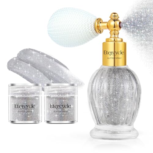 Etercycle Body Glitter Spray, Silver Hair Glitter Shimmer Sparkle Powder, Extra Fine Face Body Shimmer Cosmetic Glitter Makeup for Rave Clothes Nail Art Easter Halloween Crafts