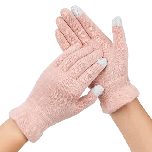 Donfri 2 Pairs Cotton Moisturizing Gloves Overnight Touchscreen Fingers for SPA Dry Hands Hand Care Day and Night Moisturizing (Medium-Pink)