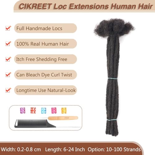 Loc Extensions Human Hair Dreads Extensions for Men Women Dreadlock Extensions Real Human Hair Locs Extension Natural Black Full Handmade Permanent Locs Hair Extensions (0.4cm 1B 8 Inch 100 Strands)