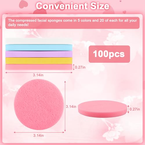 HOFASON 100 Pieces Compressed Facial Sponge for Esthetician Supplies Individually Wrapped Makeup Removal Sponge Pads, Exfoliating Face Wash Sponge Disposable for Women Cleansing Spa Beauty Supplies