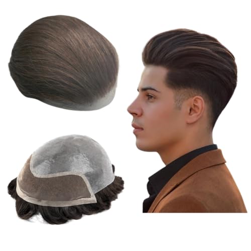 Toupee for Men Hair Pieces 10x8" Toupee Hollywood Human Hair Replacement System for Men Prosthesis Hair Patch BIO Units Breathable Lace with PU System (#2 Dark Brown)