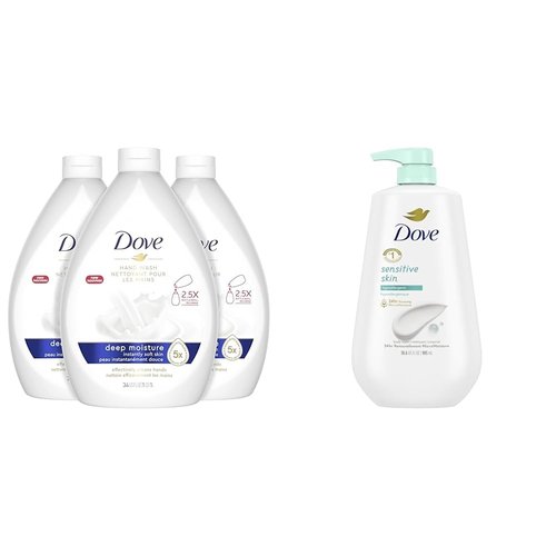 Dove Advanced Care Hand Wash Deep Moisture Pack of 3 for Soft, Smooth Skin More Moisturizers & Body Wash with Pump Sensitive Skin Hypoallergenic, Paraben-Free, Sulfate-Free, Cruelty-Free