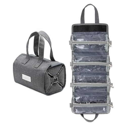 Small Roll Up Toiletry Bag for Traveling Women - Travel Makeup Bag with 4 Removable Compartments - Hanging Toiletry Bag - Cosmetic Travel Bag - Medicine Bag - TSA Approved Toiletry Bag