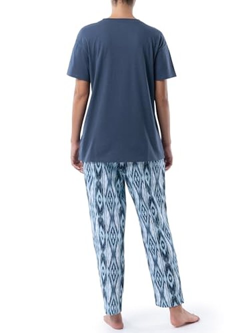 Wrangler Women's Short Sleeve Graphic Tee and Printed Pants Pajama Sleep Set, Dark Denim/Geo, X-Large