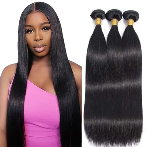 10 12 14 Inch Natural Black Color Human Hair Bundles Straight Bundle 3 Bundles 300gHuman Hair Bundles 12A Unprocessed Raw Brazilian Virgin Soft Quick Weave for Black Women