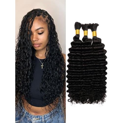Human Braiding Hair 3 Bundles/Pack 300g 22 Inch *3 Deep Wave Curly Bulk 100% Human Hair for Braiding No Weft 10A Brazilian Virgin Human Hair Extensions for Boho Braids Natural Black Wet and Wavy