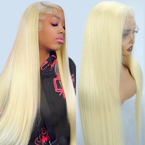 613 Lace Front Wig Human Hair Pre Plucked Blonde Wig Human Hair 180% Density 13x4 Straight HD Lace Frontal Wig Glueless Wigs Human Hair With Baby Hair 36 Inch