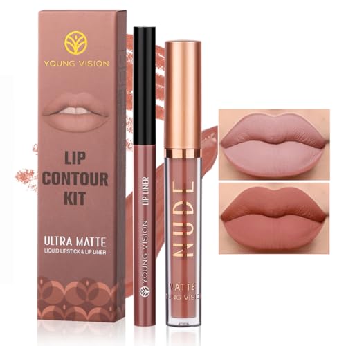 YOUNG VISION 6 Colors Matte Lipstick & Lip liner Combo Set, Matte Lip Makeup Srt - Durable, Waterproof, Long Wear, Cruelty Free for Girls, Women, Beginners Teenagers