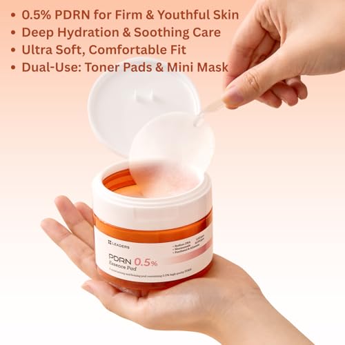 LEADERS PDRN 0.5% Essence Pad ? Firming & Moisturizing Face Pads for Sensitive Skin ? Anti-Aging, Help Skin Elasticity, Hydrating & Soothing Daily Skincare with Skin Barrier Support 135 ml - 70 Pads