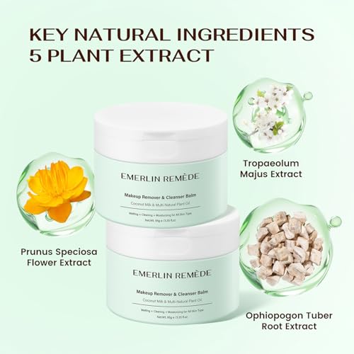 Makeup Remover & Cleanser Balm with Coconut Milk & Multi Natrual Plant Oil for Melting, Cleaning And Moisturizing For All Skin Type