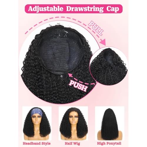 yosly Half Wig Human Hair Water Wave Glueless Wigs Curly Half Wig 3 In 1 Adjustable Drawstring Seamless Flip Over Invisible Hairline Wear Go Beginner Friendly Curly Half Wigs for Women 24 Inch
