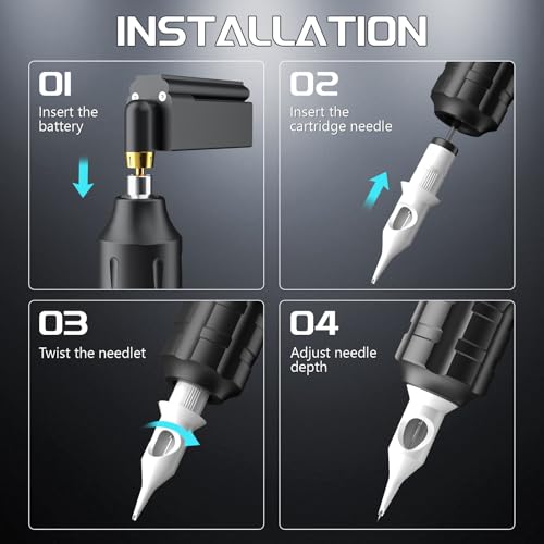 Solong Tattoo Kit-Tattoo Pen Kit Rotary Gun Machine Pen RCA with Wireless Battery 20Pcs Cartridge Mixed Needles Power Supply SLP1KIT02D-1-US