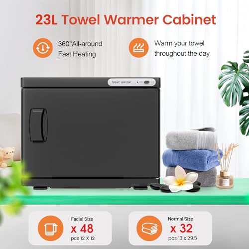 Towel Warmer, 23L Towel Warmer Cabinet Can Hold 32 Wet Facial Towels,Hot Towel Warmer Use for Spa, Hair Beauty, Salon - Black