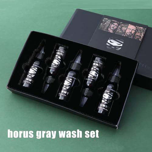 Mummy Greywash Tattoo Ink Set - 5 Bottles (1 oz Each) Includes: 20, 40, 60 Greywash, Triple Black